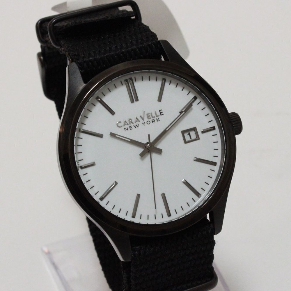 Caravelle Men's Quartz Field Watch By Bulova Black NATO Strap Black Case 41mm